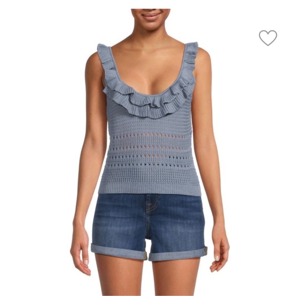 7 For All Mankind Blue Ruffled Knit sweater - Picture 1 of 9